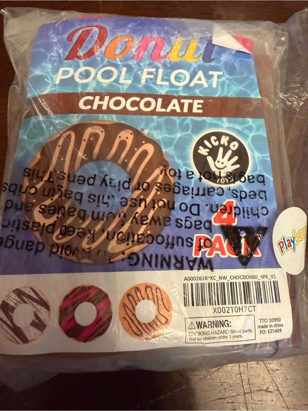 Donut Chocolate Pool Float — Kids Swim Ring (Chocolate Brown) pack of 4